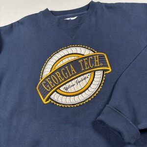 Midwest Embroidery Georgia Tech Sweatshirt Mens L Navy Blue Embroidered Crewneck